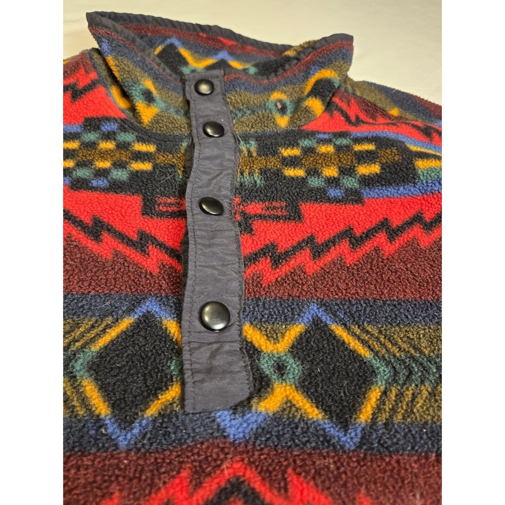 Polartec Fleece Pullover Mens XL Red Southwestern Geometric Excellent Snap Neck - Picture 4 of 7